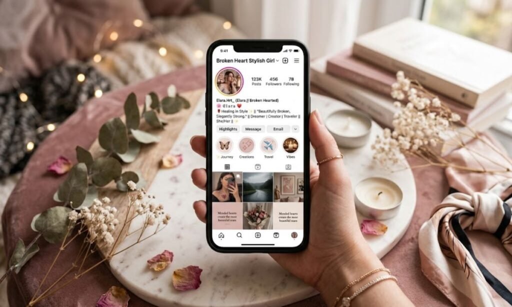 Unique Instagram Bio Broken Heart Stylish Girl
